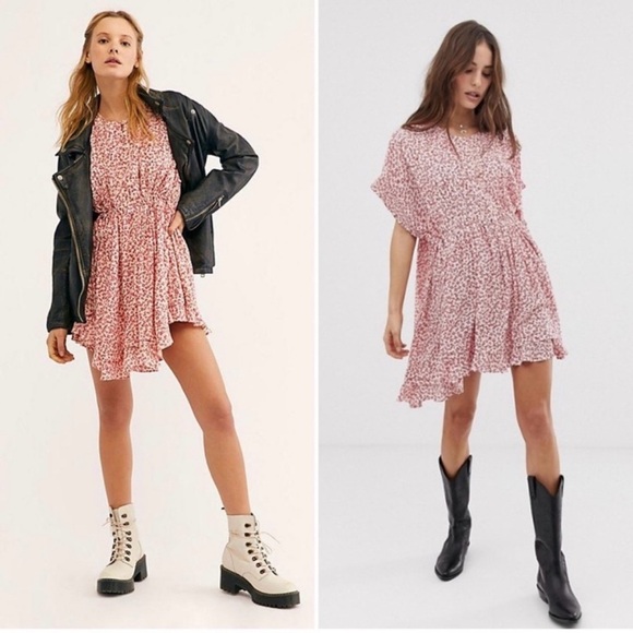 Free People Dresses & Skirts - NWT Free People One Fine Day Mini Dress in Tea Combo Size S Red Floral Print